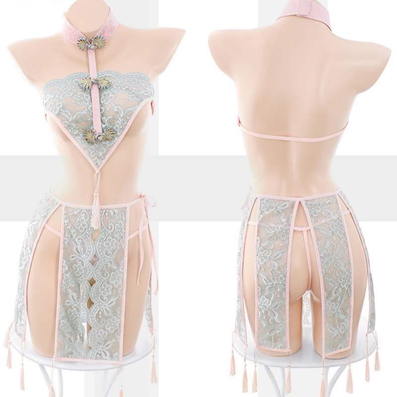 Vintage Embroidery Buckle Tassel Split Han Lingerie Set