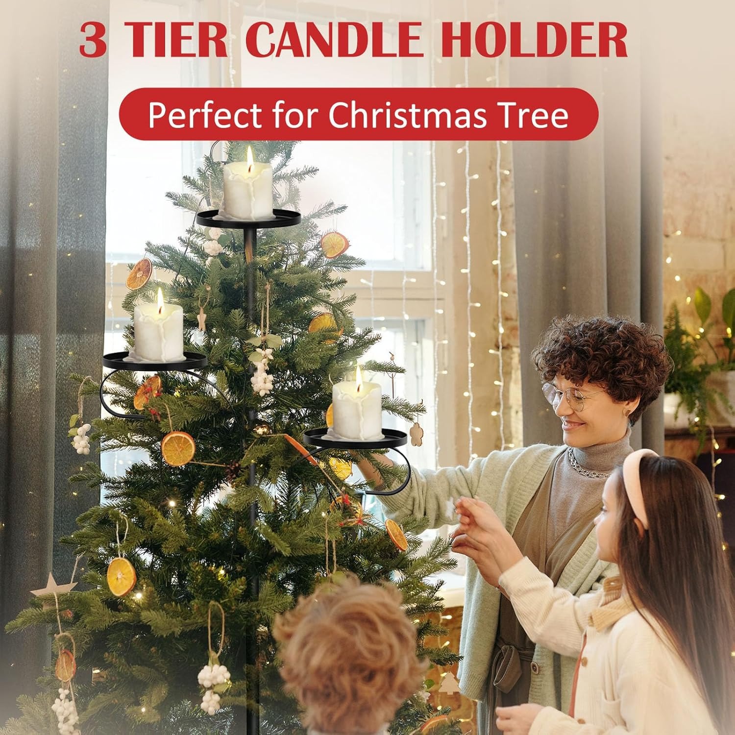 🎄Early Christmas Sale🔥Black Triple Christmas Tree Candle Topper