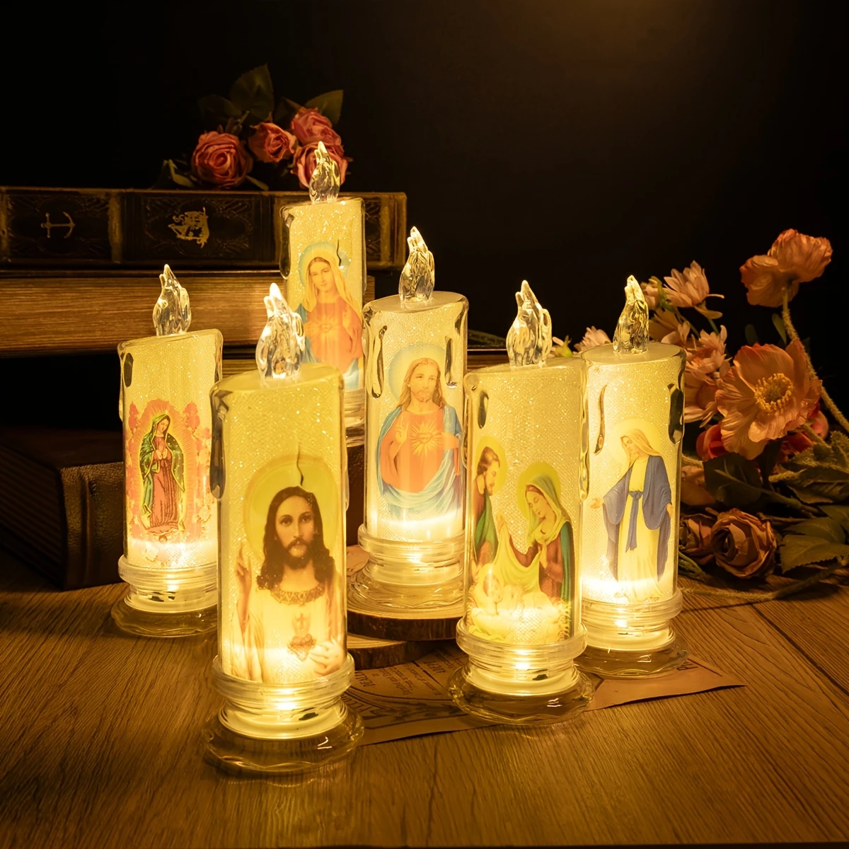 🕯️🕯️LED prayer flameless candles, Jesus saints religious decoration,  Easter gift