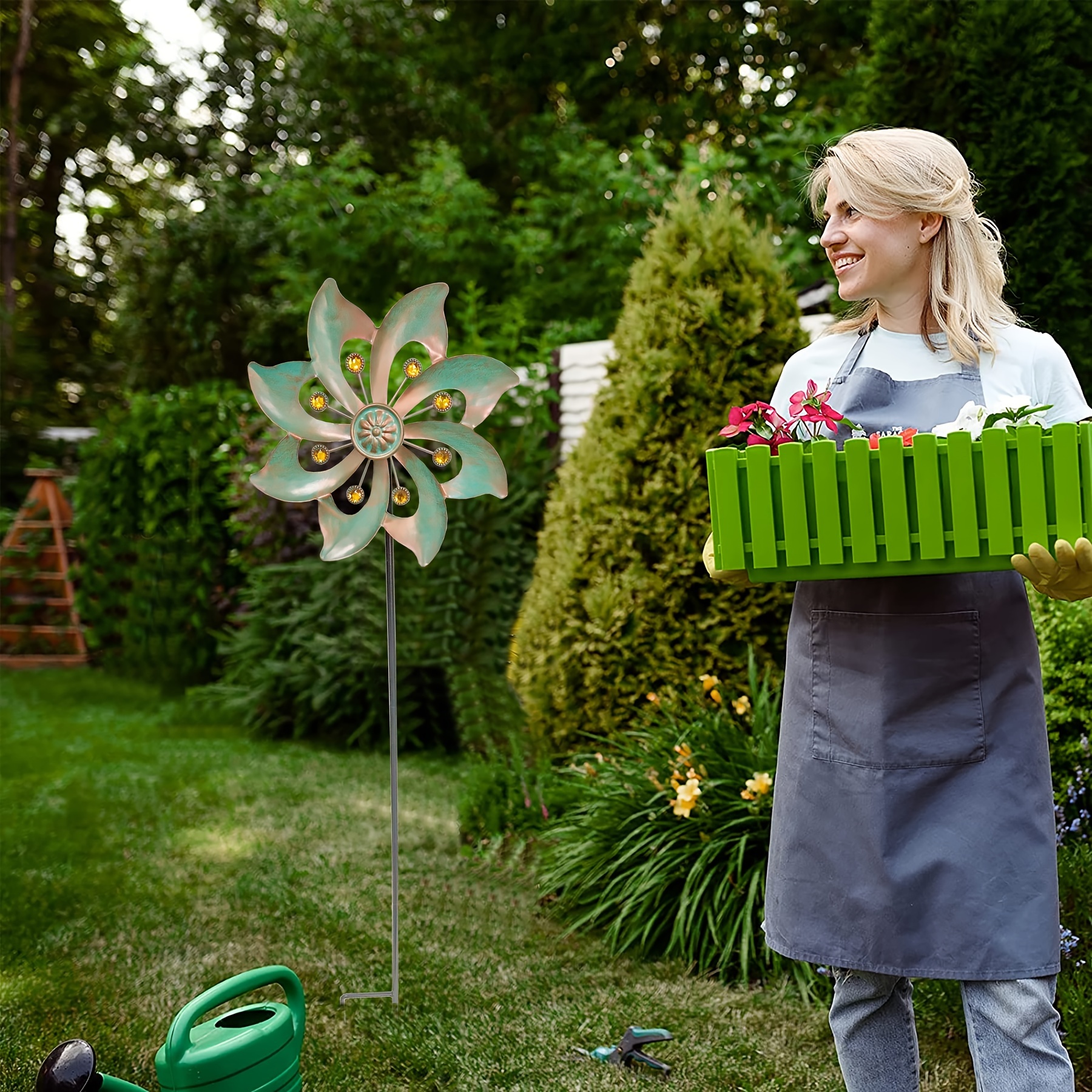 1pc Wind Spinner With Garden Stake, Kinetic Wind Spinners Outdoor Garden Stake For Yard And Garden