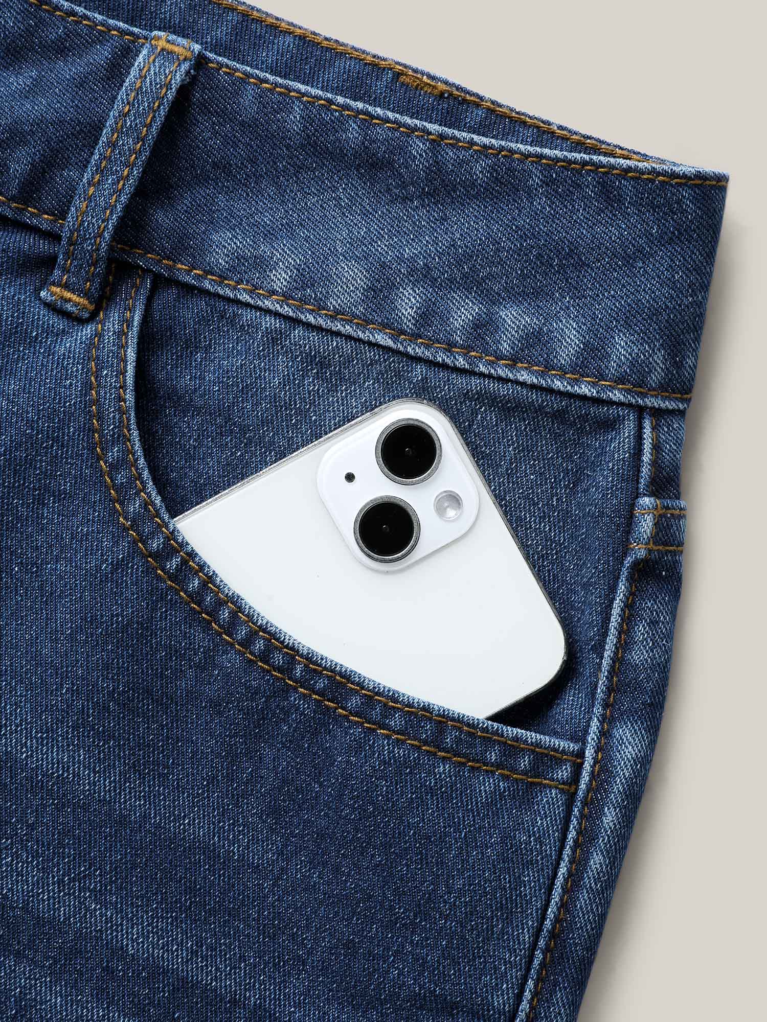 Faded Wash Straight-Leg Denim Shorts