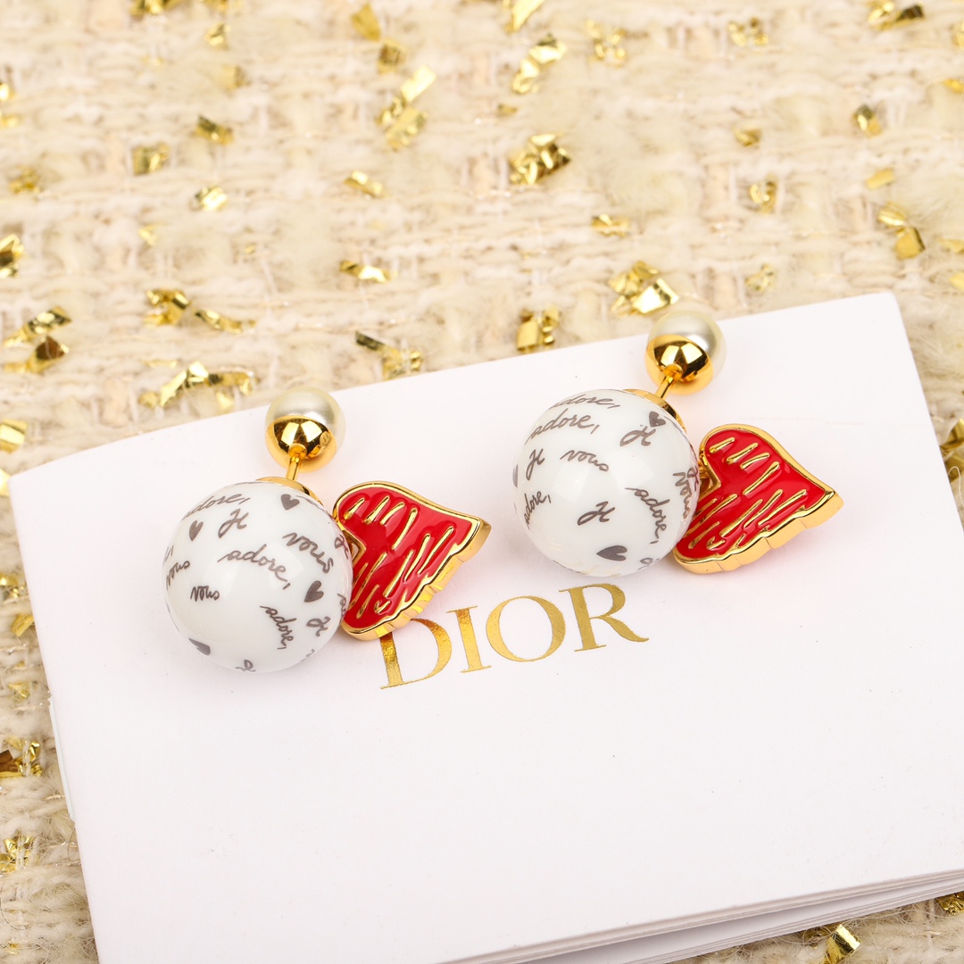 Dior Limited Edition Red Heart Letter Bead Earrings