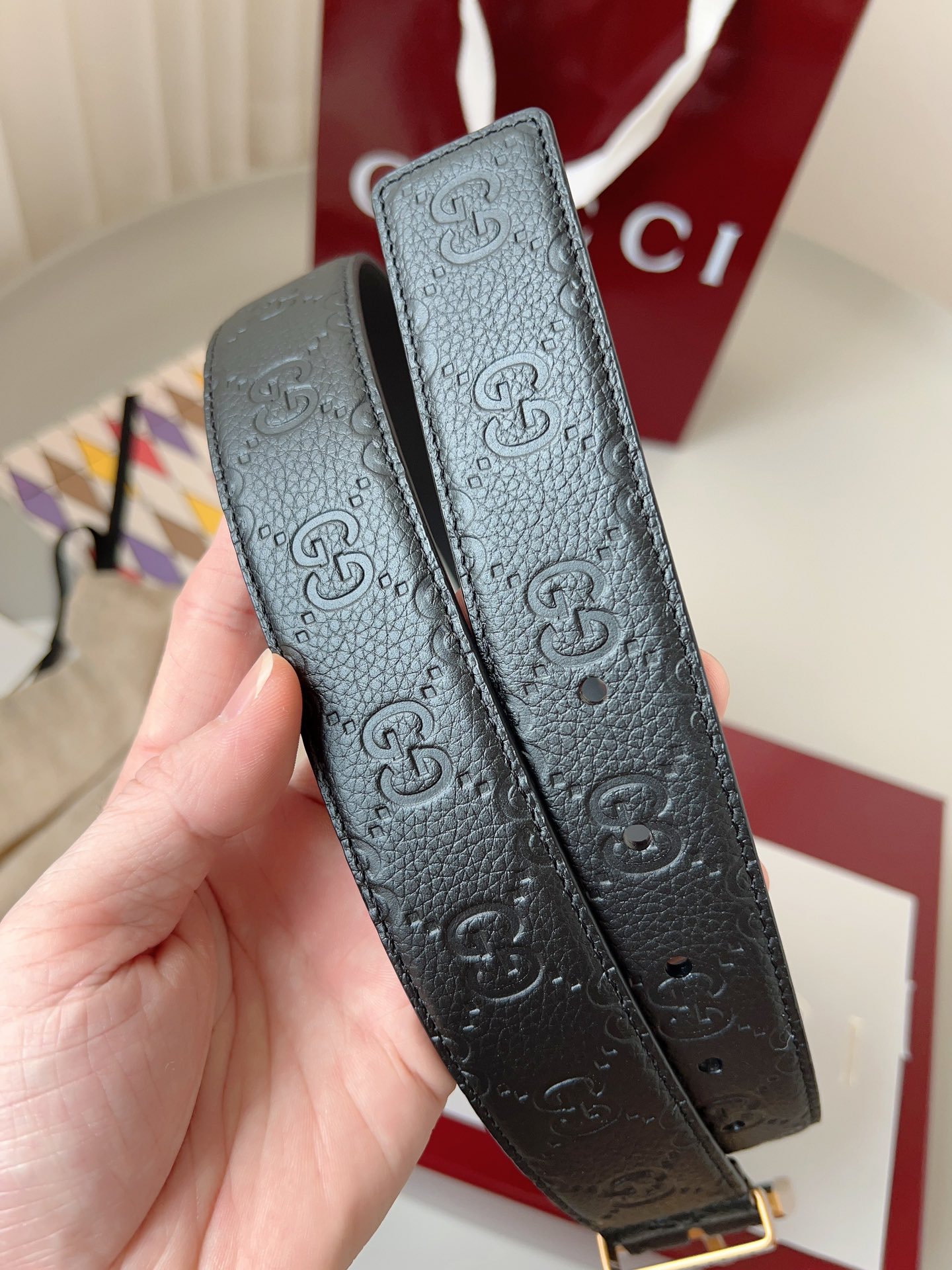 Gucci pin buckle printed leather belt 3.5cm wide