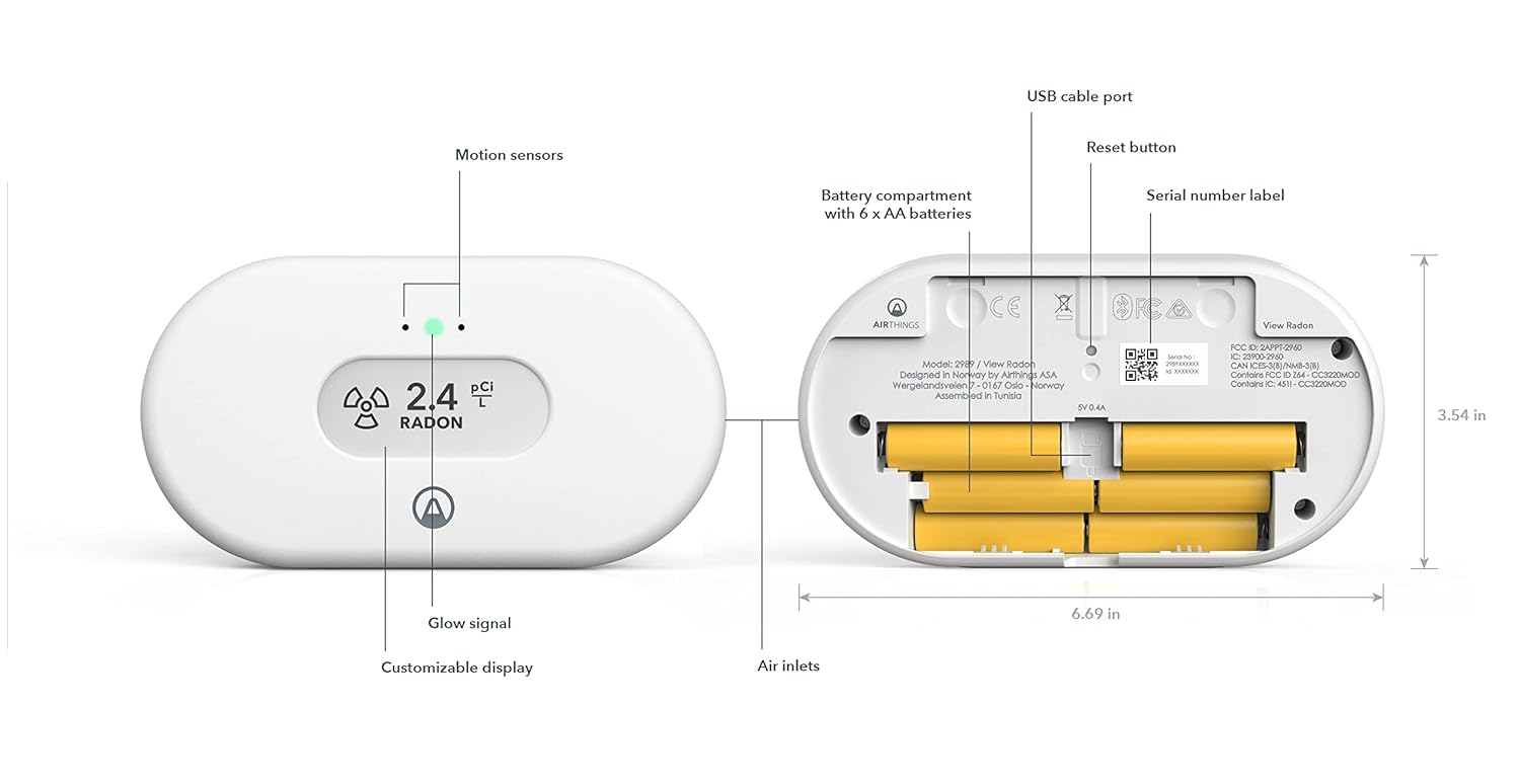 Airthings View Radon - Radon Monitor with Humidity & Temperature Detector