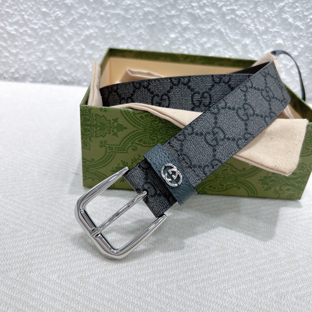 Gucci Supreme canvas pin buckle leather belt 3.5cm wide