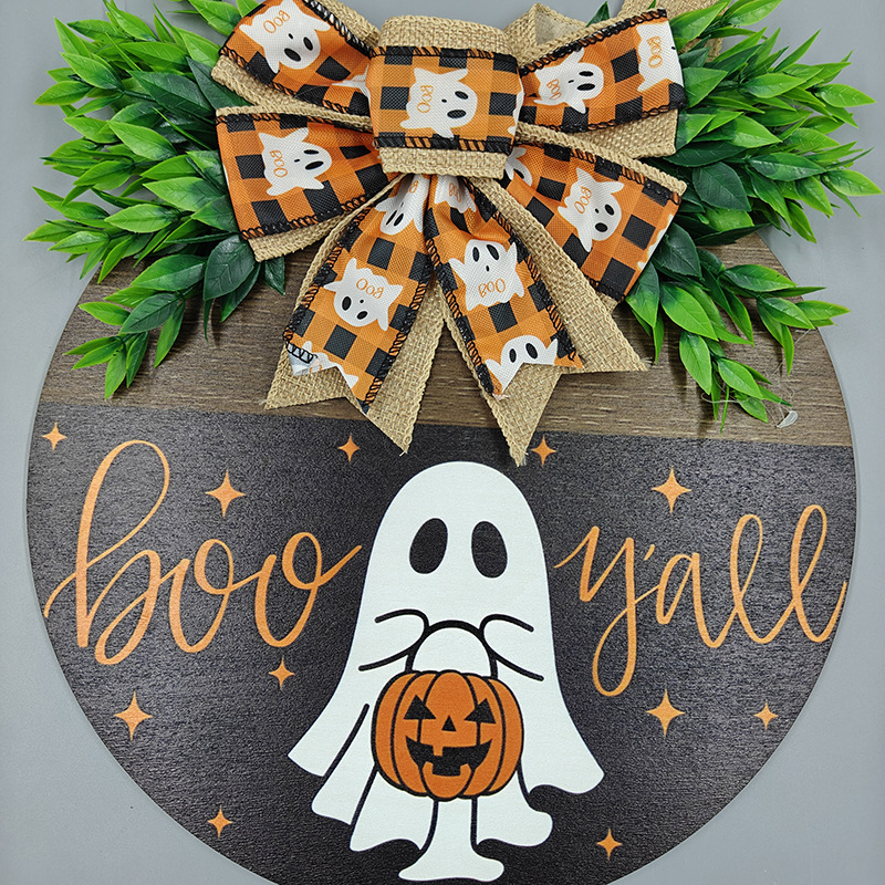🎃👻Spooky White Ghost Pumpkin Boo Y'all Door Hanging Sign - 15.74 inches/40 cm