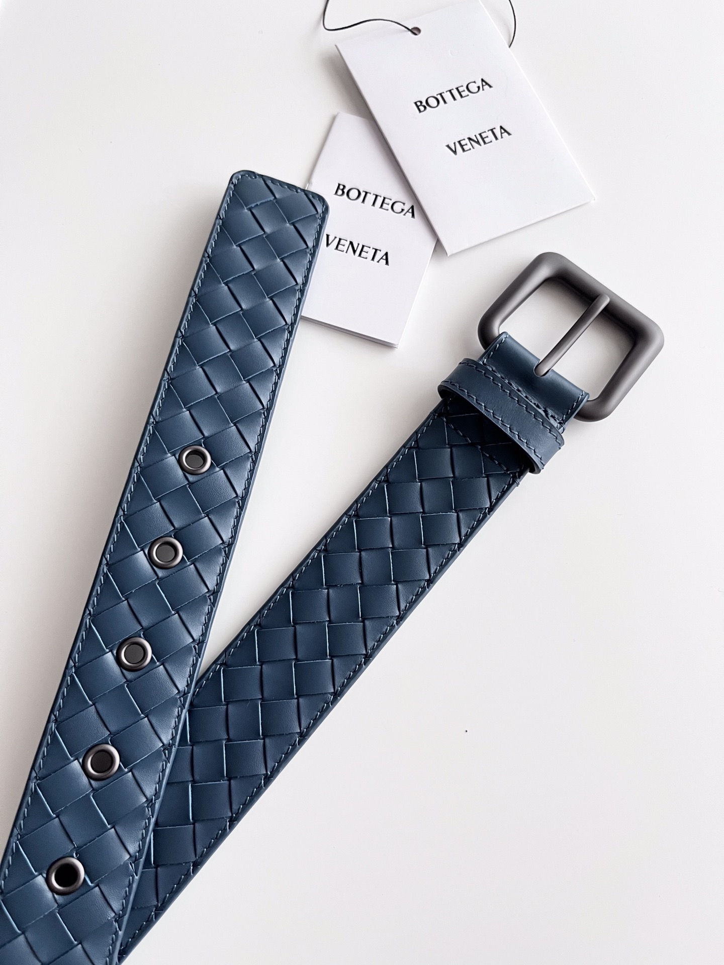 Bottega Veneta frosted pin buckle woven cowhide double-sided belt 3.5cm wide