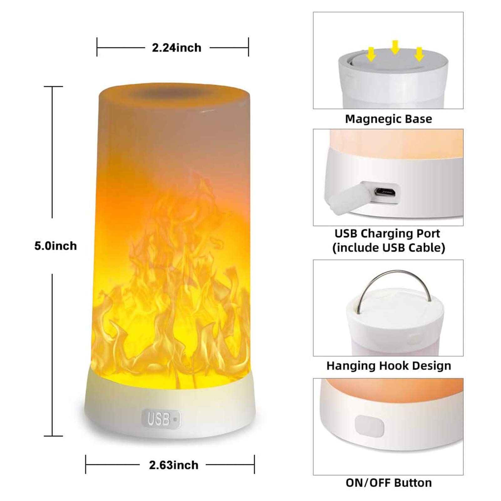 🔥LED Flame Effect Flickering Light, USB Rechargeable, 4 Mode Lights, Wireless Remote & Timer