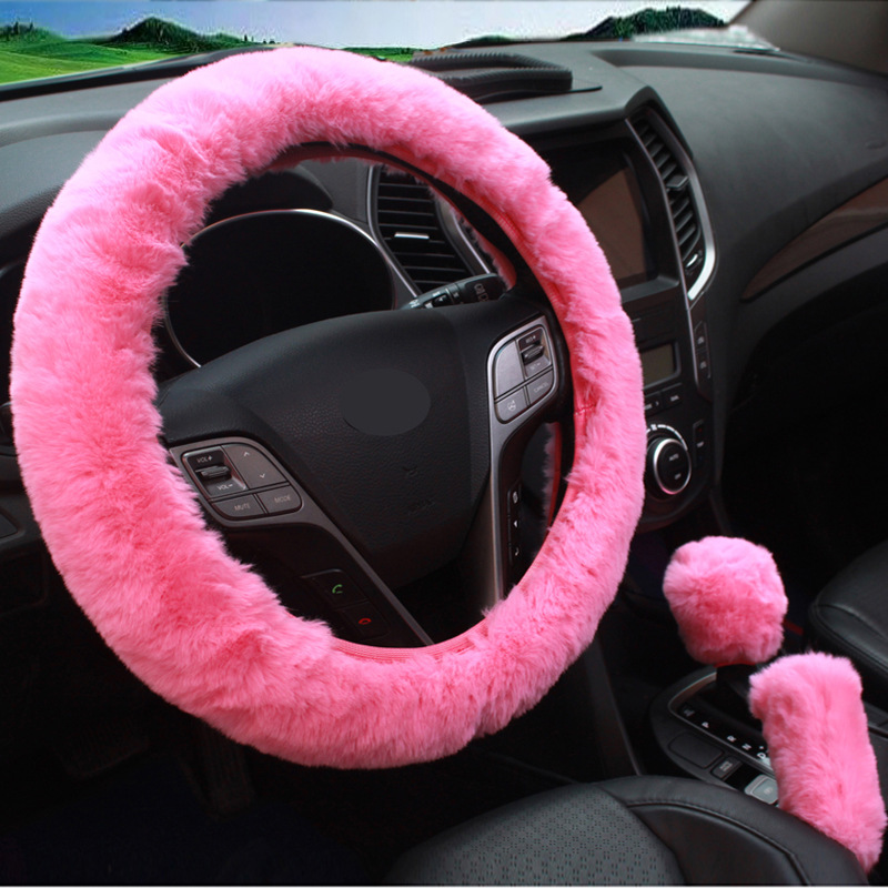 🚗🚗Winter warm plush car steering wheel three-piece set