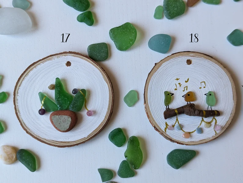 Sea Glass Art Ornament，Unique Christmas Decor