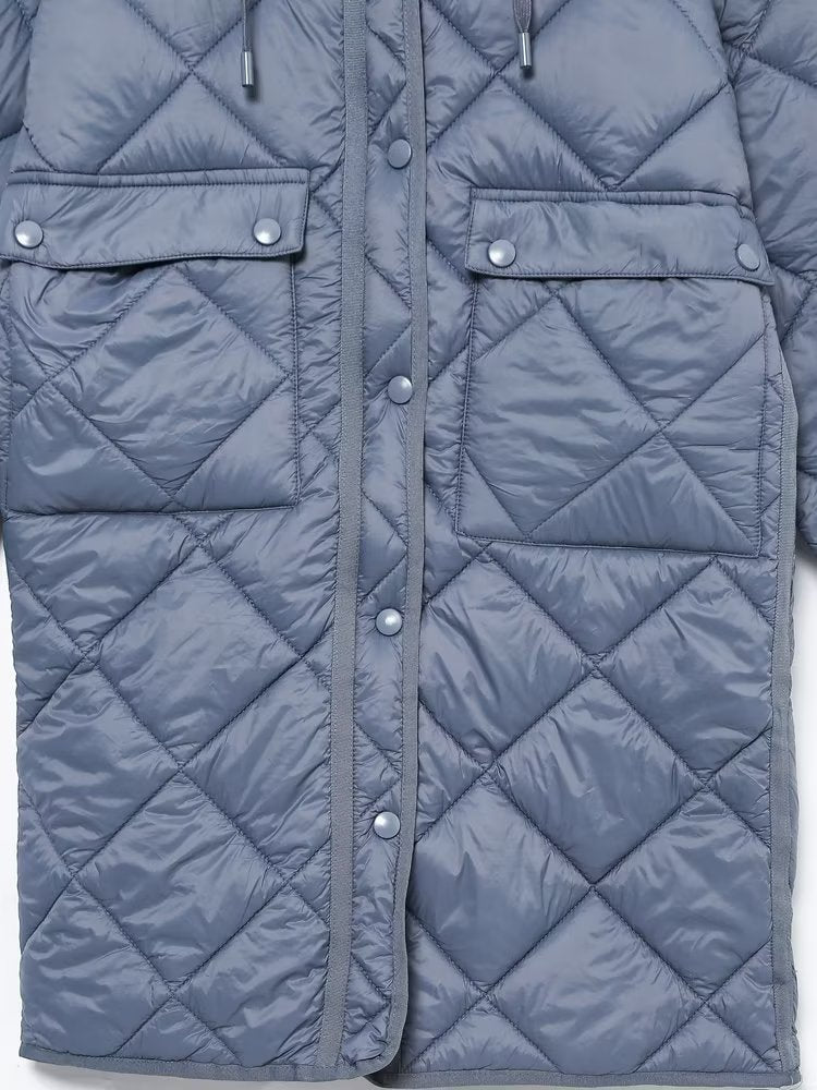 Women Clothing French Loose Slimming Diamond Long Version Cotton Coat Jacket