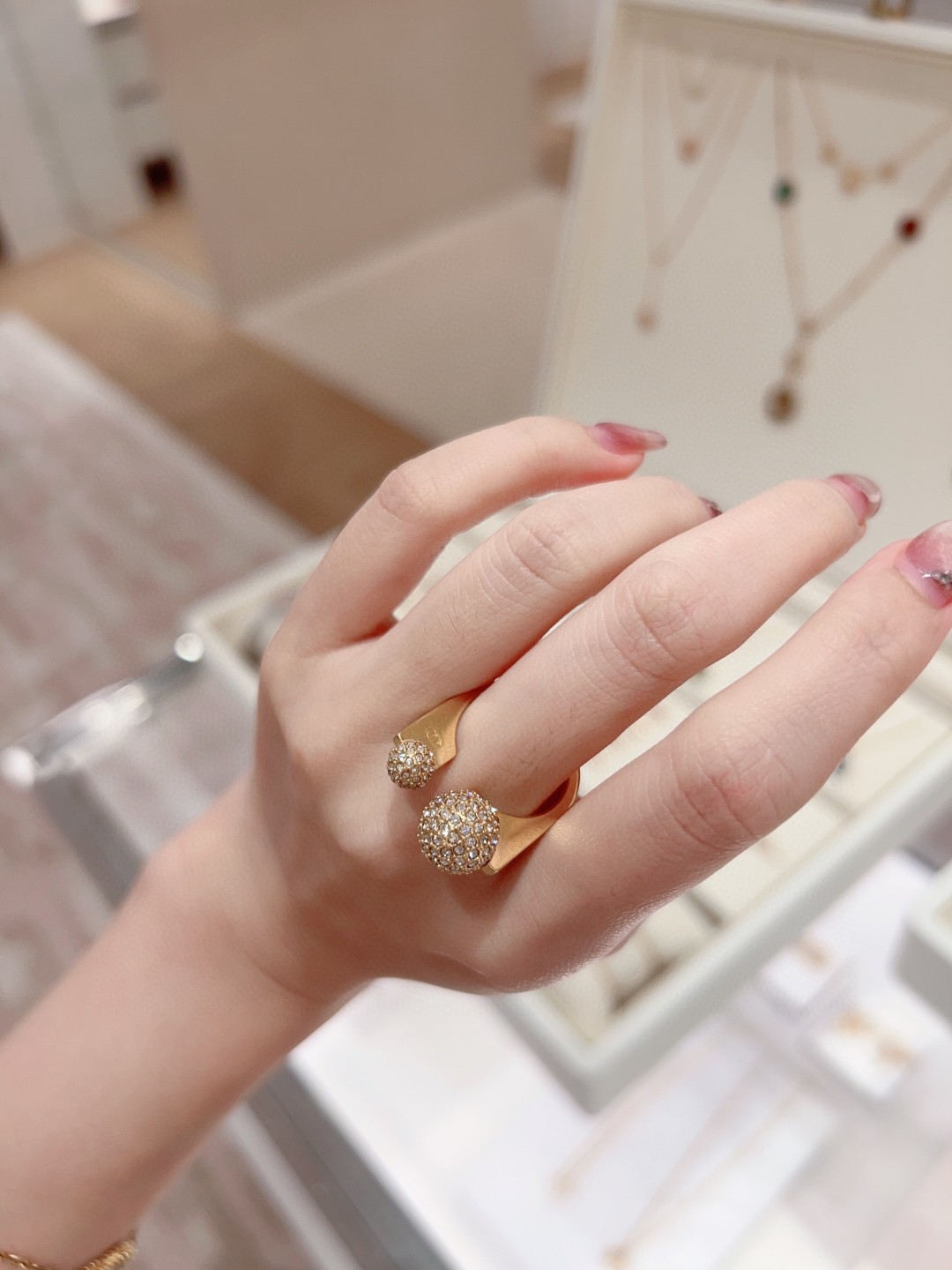 Dior large and small beads full diamond open ring