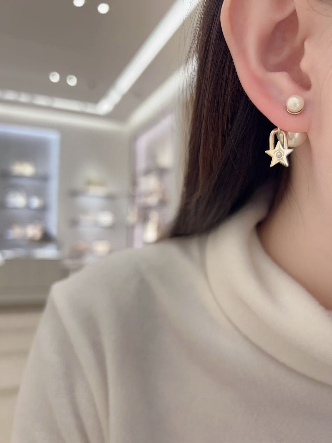 Dior Pentagram Pearl Earrings