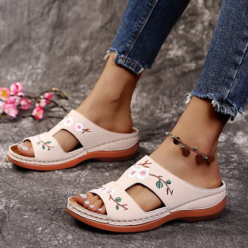 🔥Last Day Sale-[SAVE 50% OFF]-- Women's Orthopedic Flower Embroidered Wedges Sandals-BUY 2 FREE SHIPPING