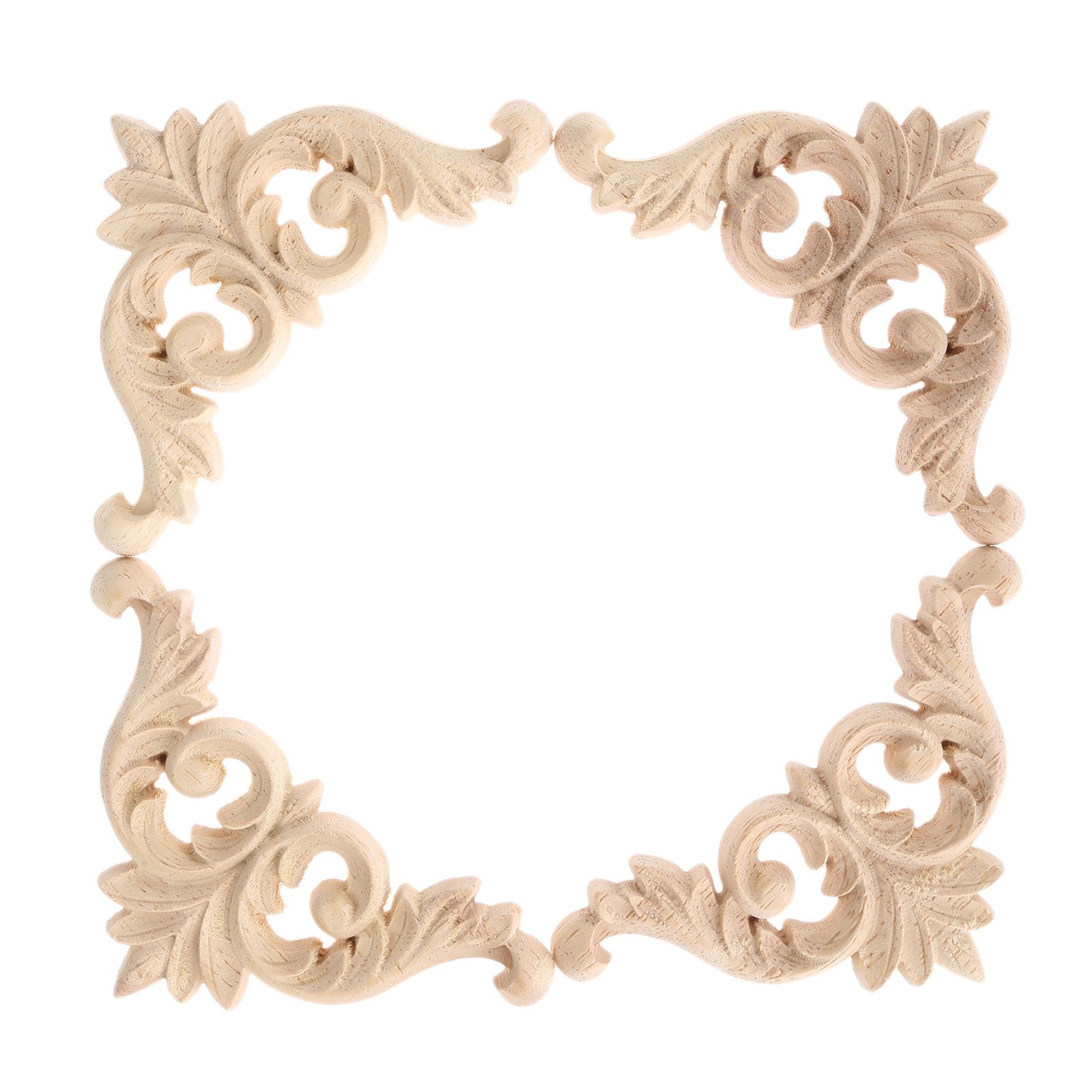 4 Pcs/Set Wood Carved Onlay Appliques, Unpainted Wooden Corner Carving Decals
