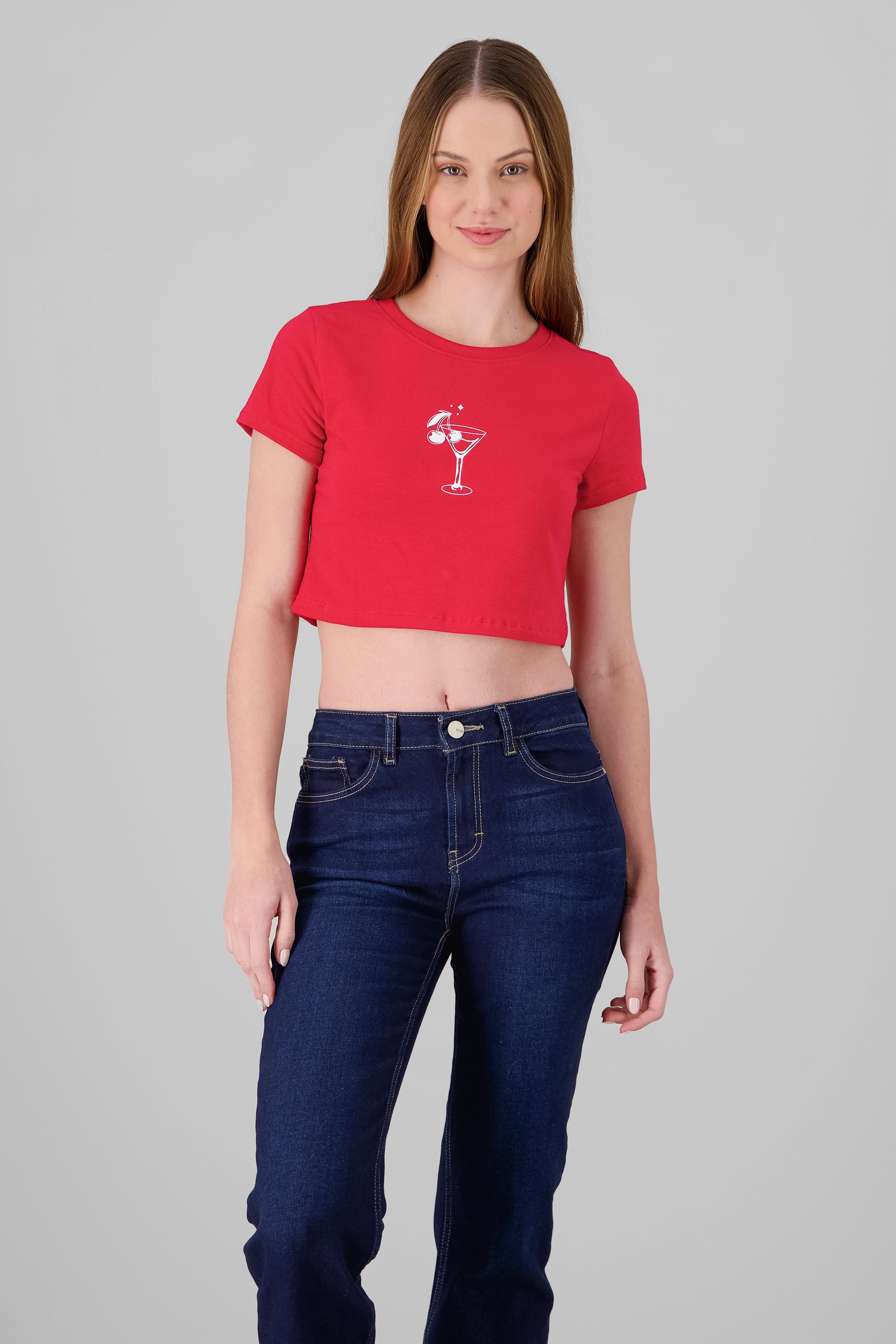 Cropped Cherry Print T Shirt