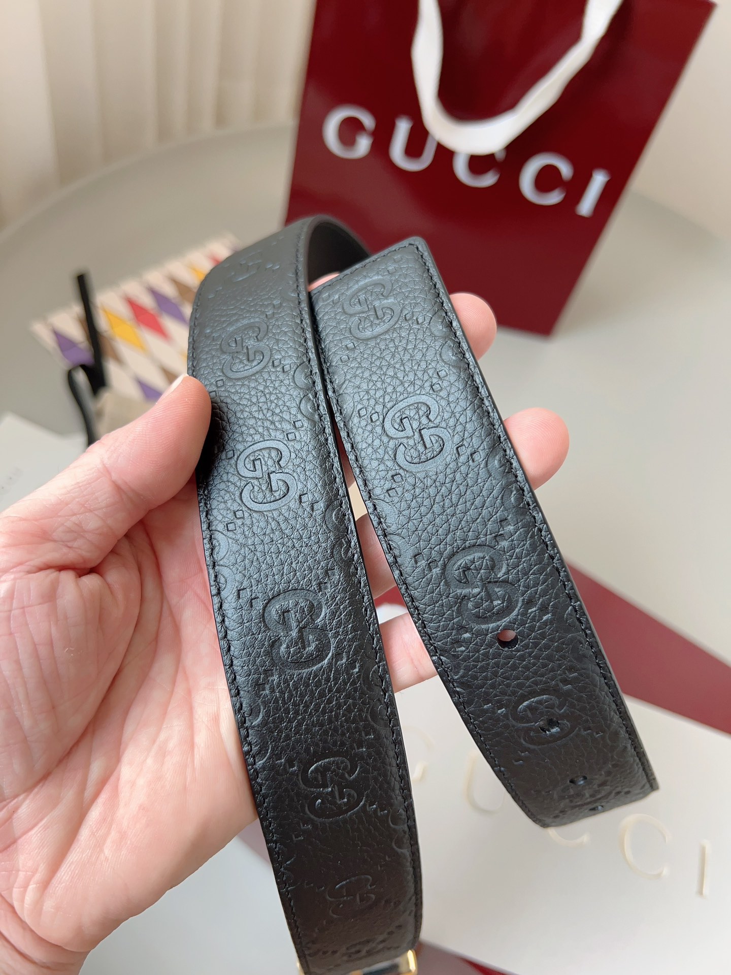 Gucci pin buckle printed leather belt 3.5cm wide