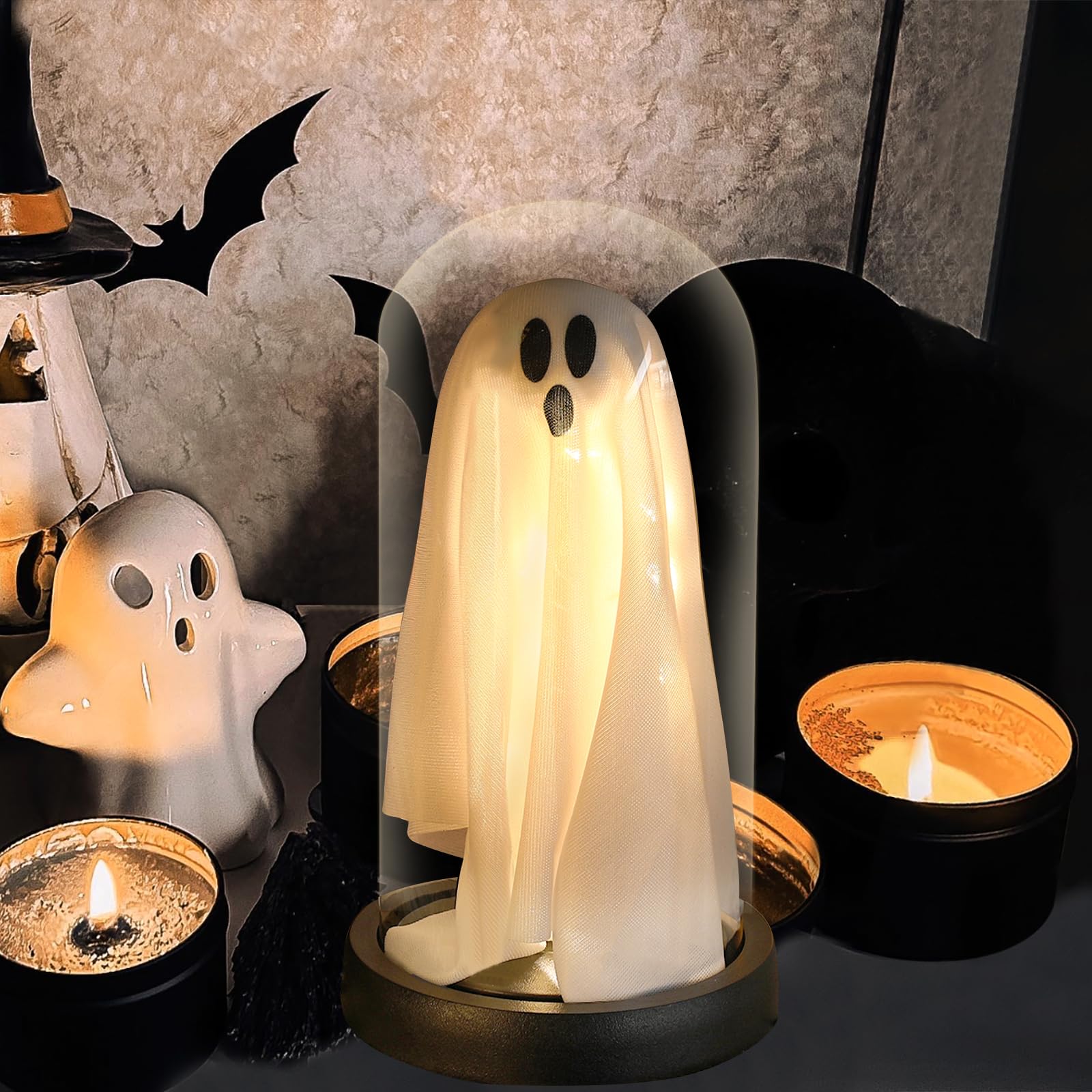 🏆Limited Sale⚡Almost Gone💥👻 Light Up Ghost in Glass Cloche