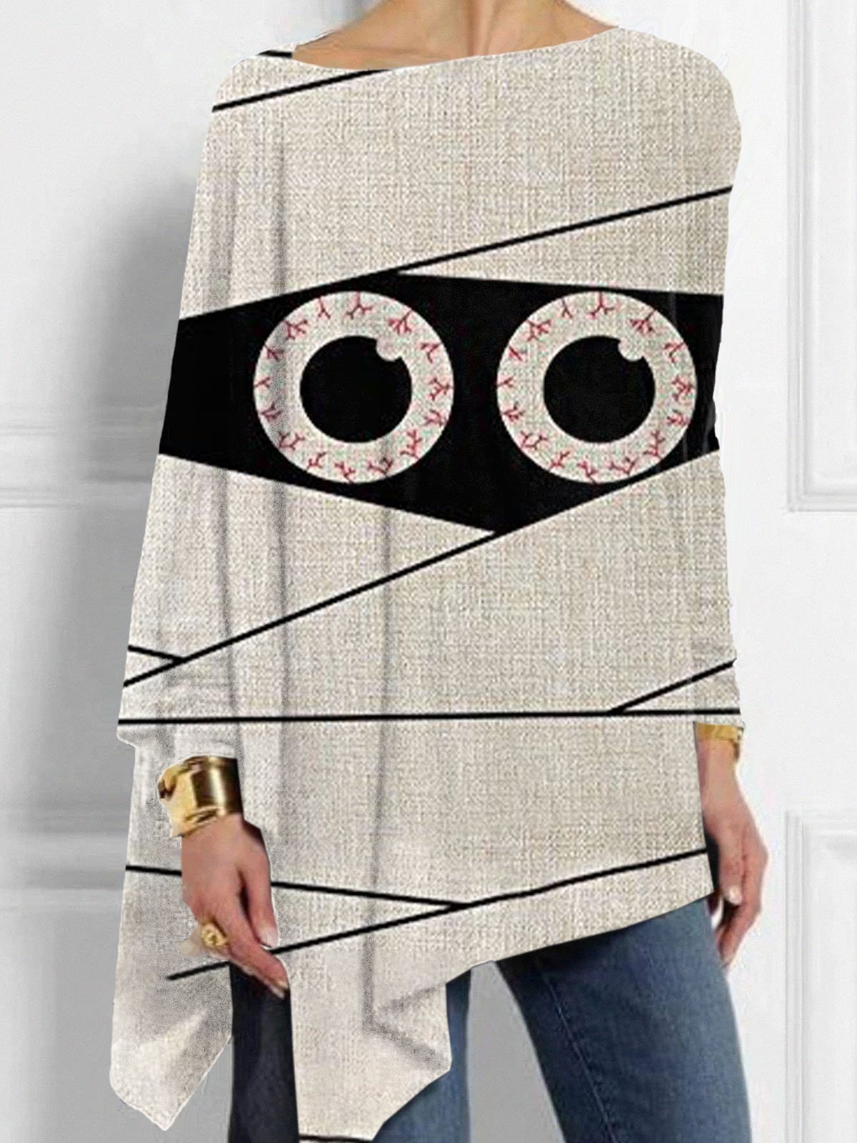 🔥Buy 3 Get 10% Off🔥Women's Retro Halloween Peekaboo Monster Print Irregular Top