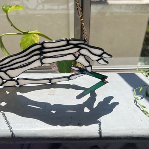 Funny Window Corner Decor - Skelly Hand Suncatcher