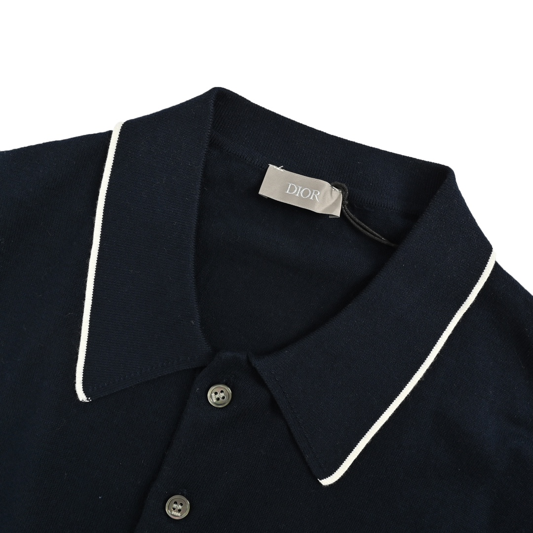 Dior 24ss embroidered small logo knitted Polo short sleeve