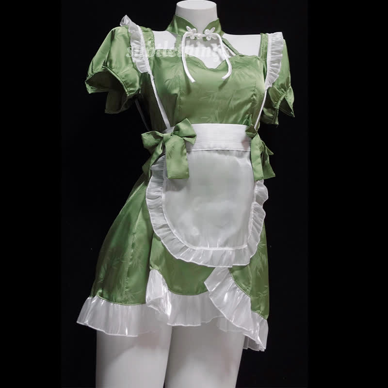 Cosplay Maid Vintage Buckle Bow knot Lingerie Set