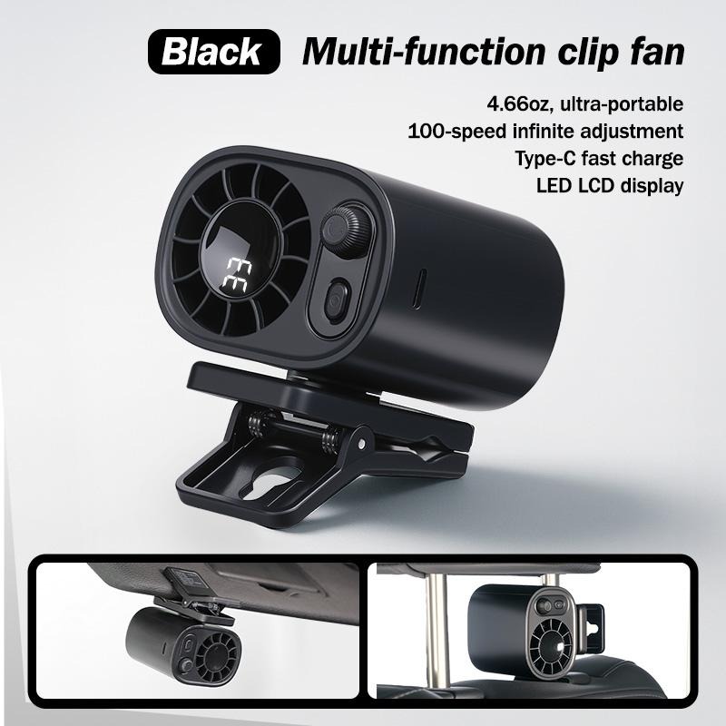 💥ON SALE💥Rechargeable 360° Rotation Car Clip On Fan with LED Display - 100 Speeds Adjustable