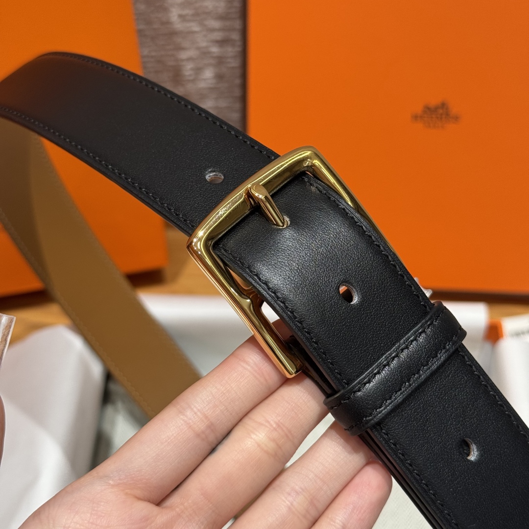 Hermès New Men's Double-Sided Pin Buckle Leather Belt 3.2cm Width