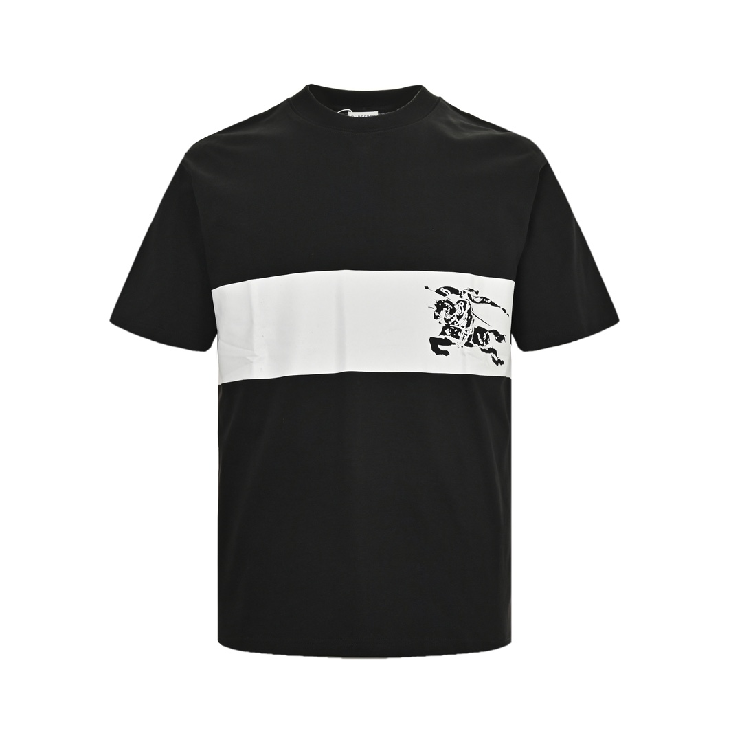 Burberry 24ss white horizontal striped horse print short sleeves