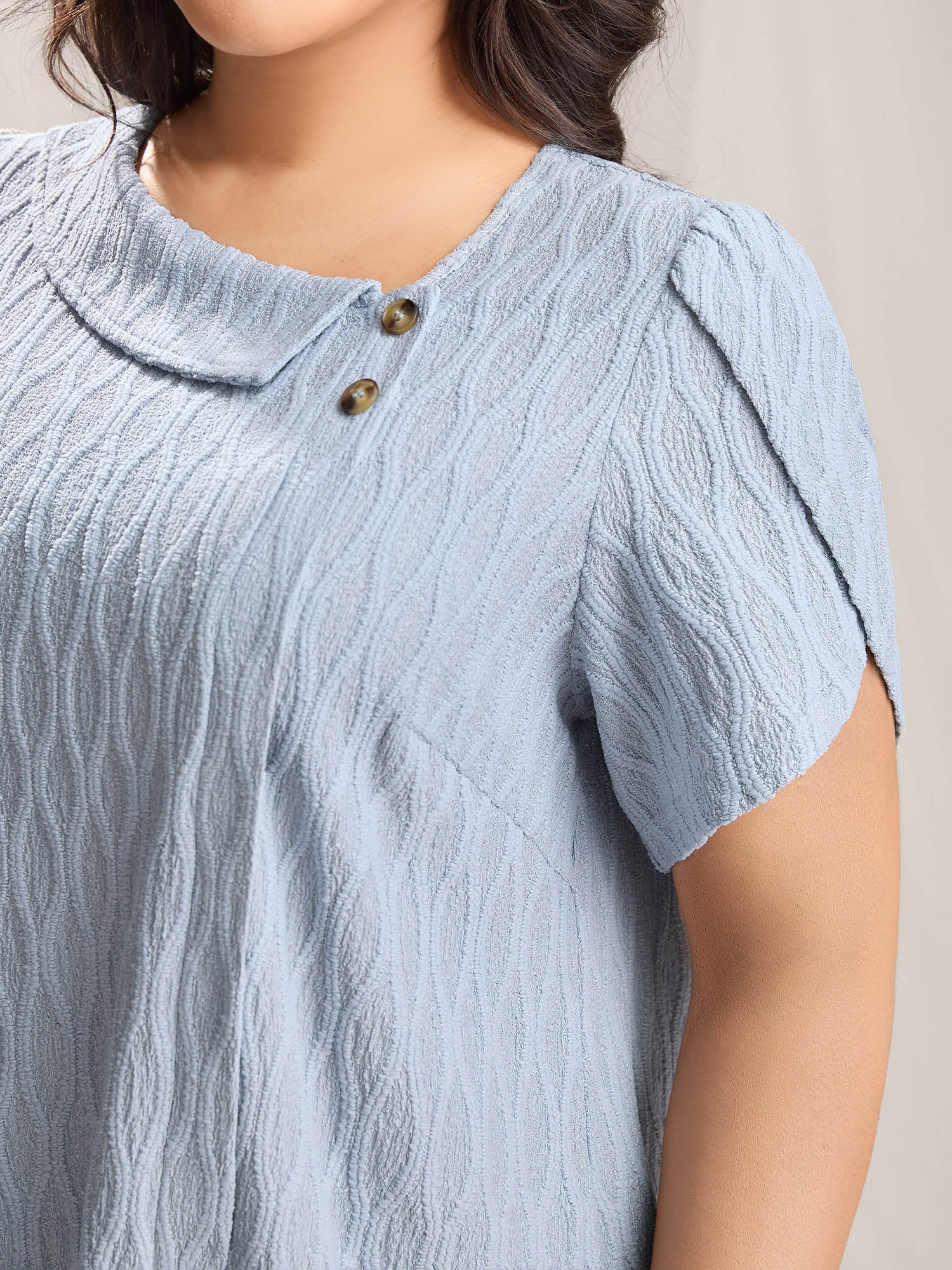 Asymmetrical Collar Textured Plain Blouse
