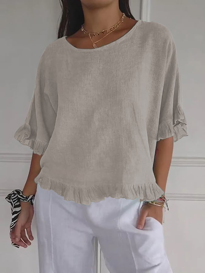 Women's Solid Color Round Neck Loose Casual Shirt