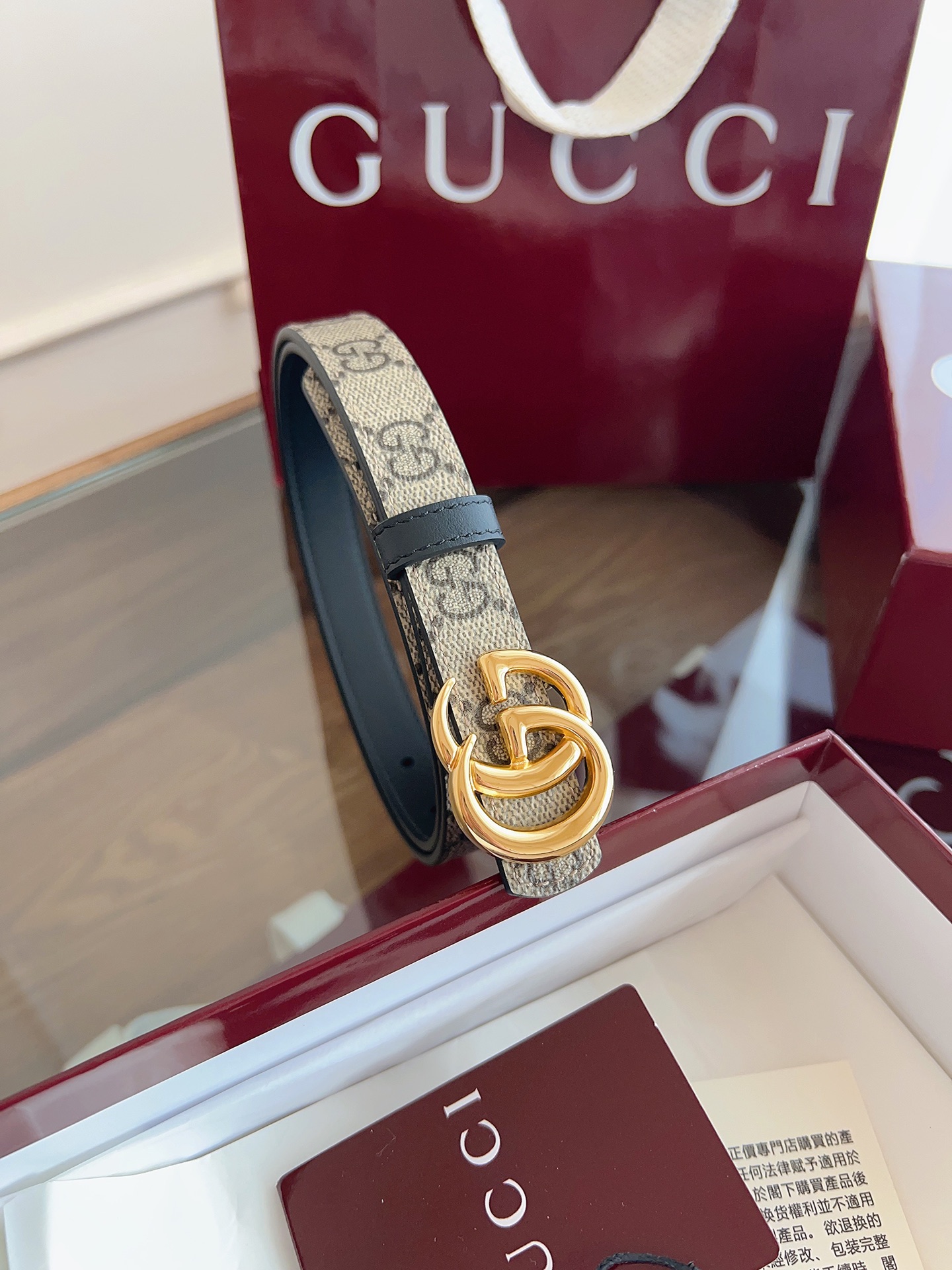 Gucci Double G steel buckle women's cowhide double-sided belt width 2.0cm