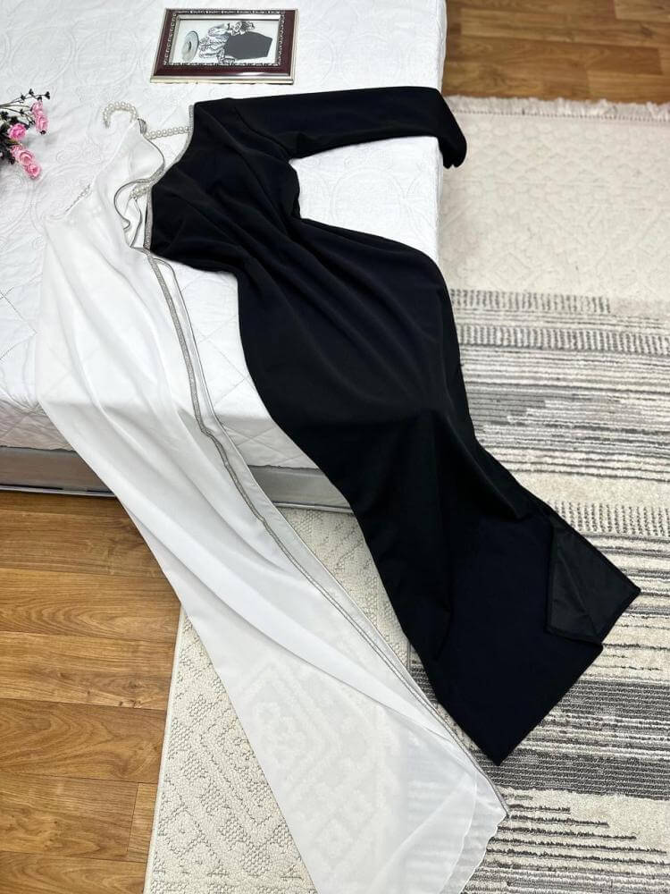 Colorblock Slant Collar Cape Dress