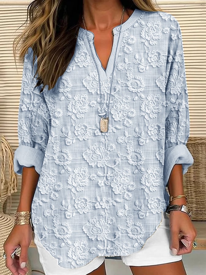 Women's Casual Floral Embroidery Print Shirt