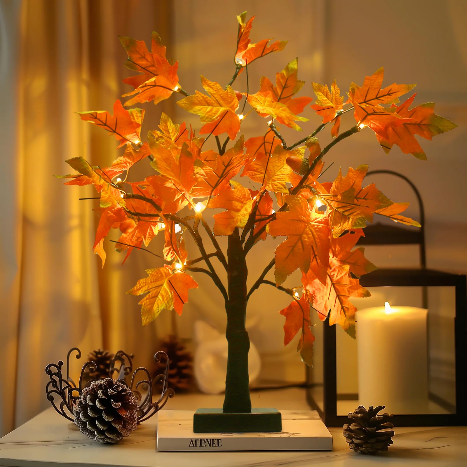 🍁Artificial Fall Lighted Maple Tree Decor - 🍂Fall Decorations for Halloween & Thanksgiving