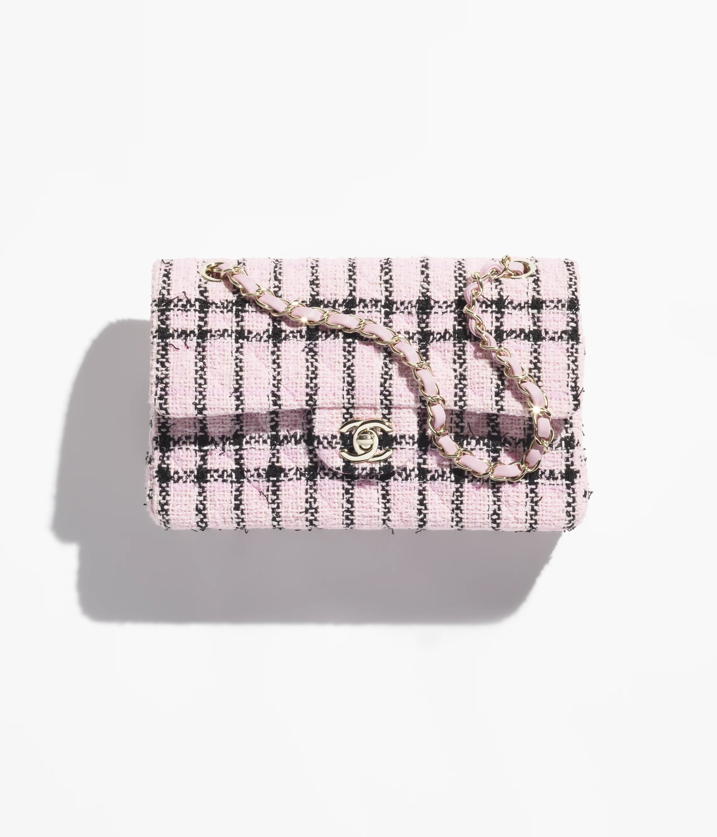 Chanel Small Classic Handbag Tweed & Gold-Tone Metal Pink & Black A01113-B20599-NAGCJ