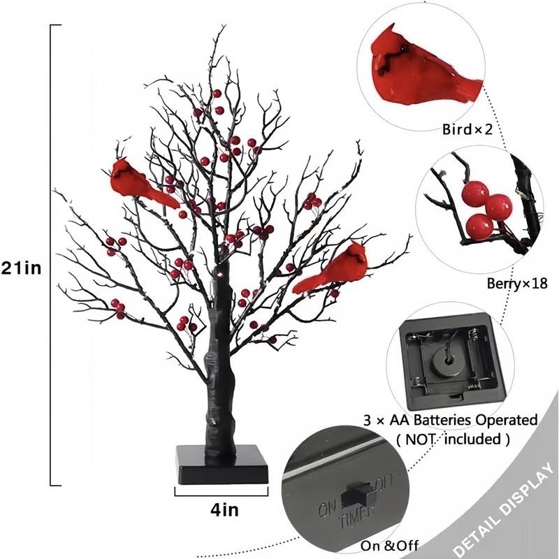 On Sale🔥21INCH Vintage Glowing Tree with Cardinals, Berries-🐦Cardinals appear, angels are near✨