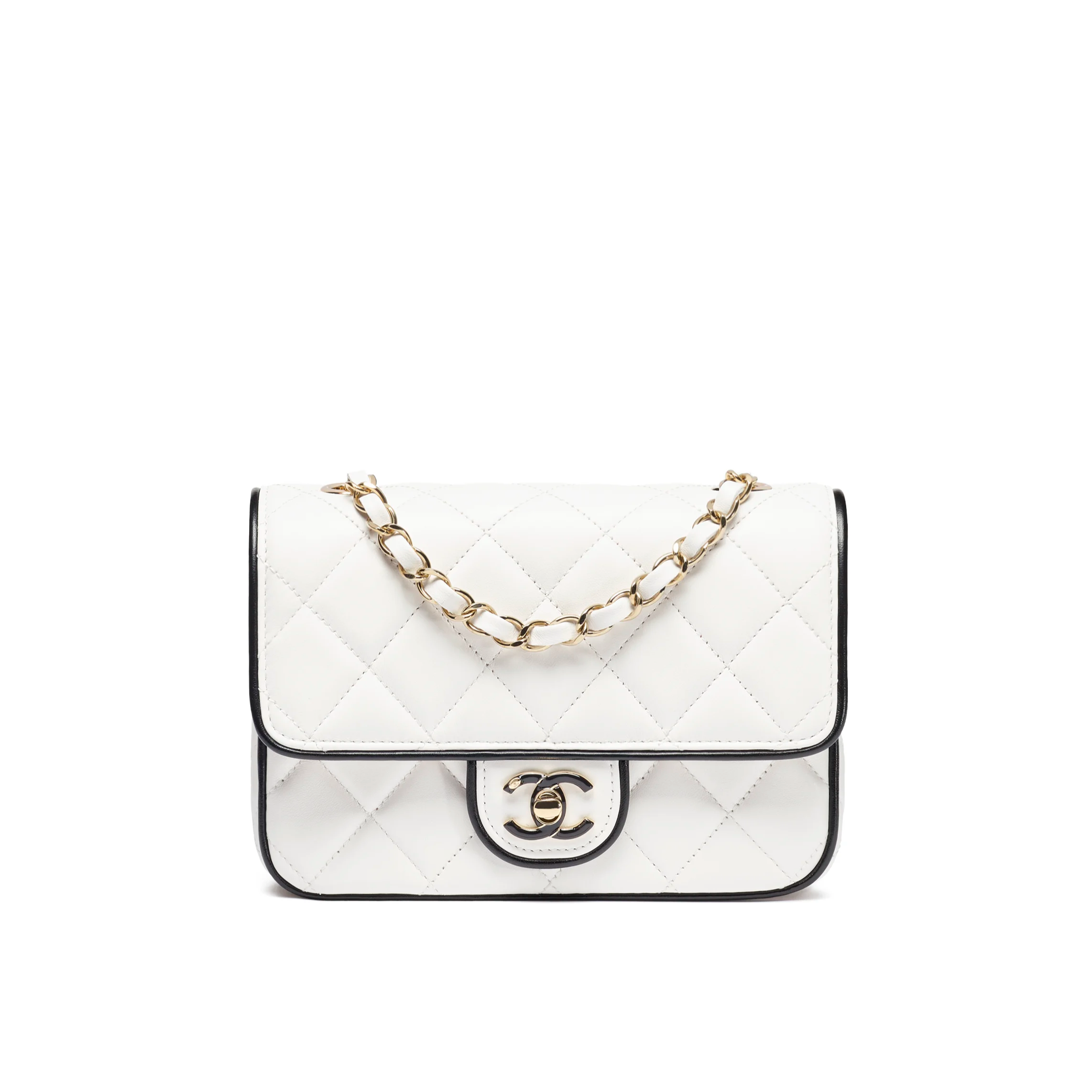 Chanel Mini Flap Bag Lambskin & Gold-Tone Metal White & Black AS5151-B19381-NAFJQ