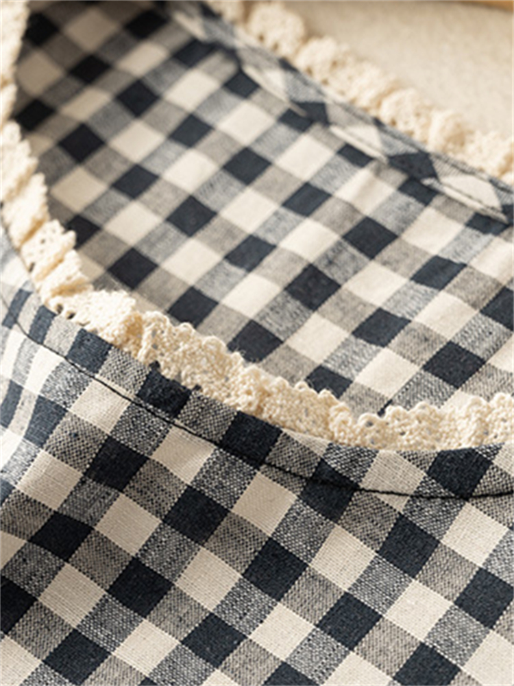 Lace Hem Check Tied Pleated Maxi Tank Dress