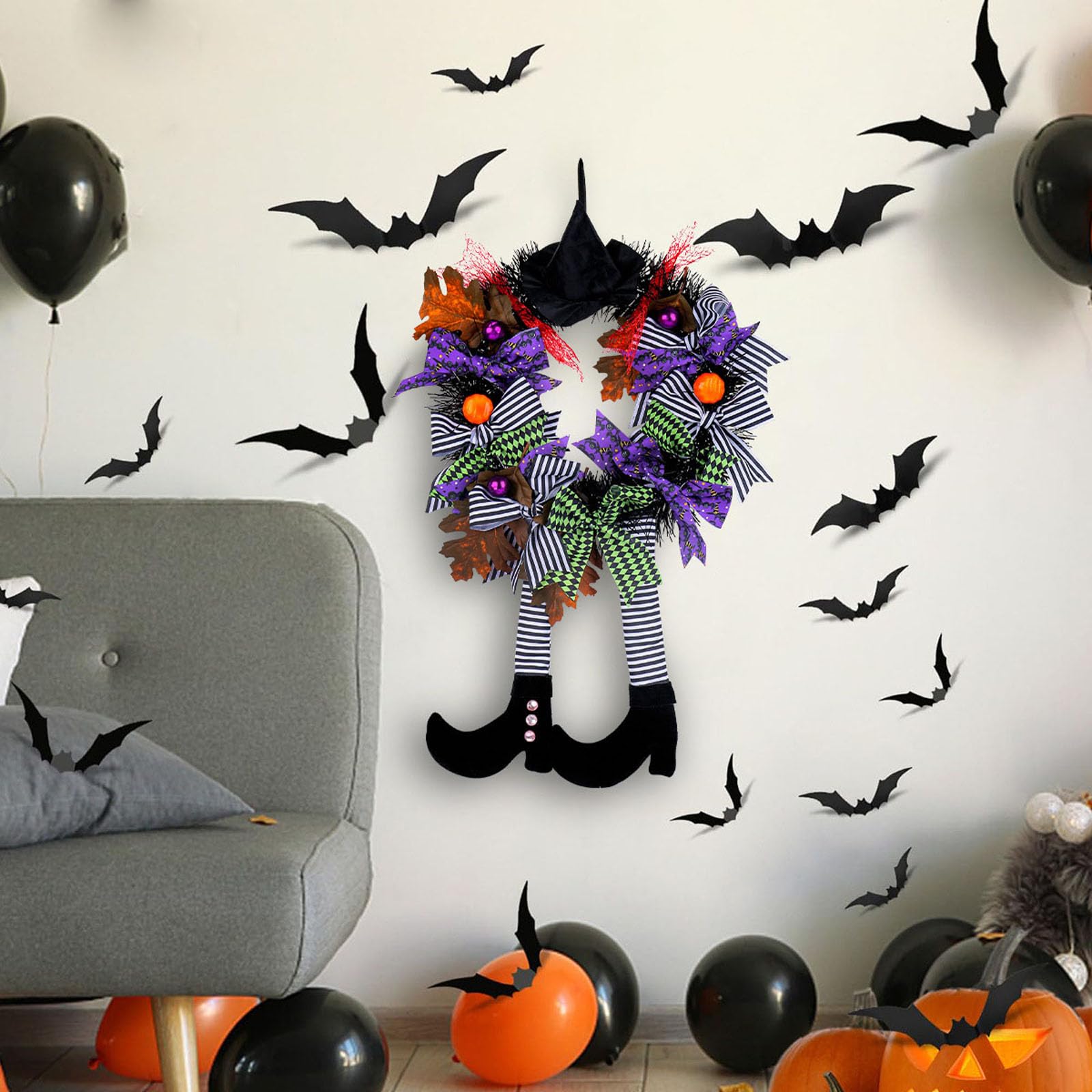 🧙‍♀️Black Witch Wreath - Witch Hat Long-Legged Pumpkin Wreath🎀