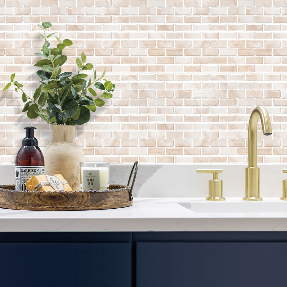 Beige Marble Peel and Stick Backsplash Tile