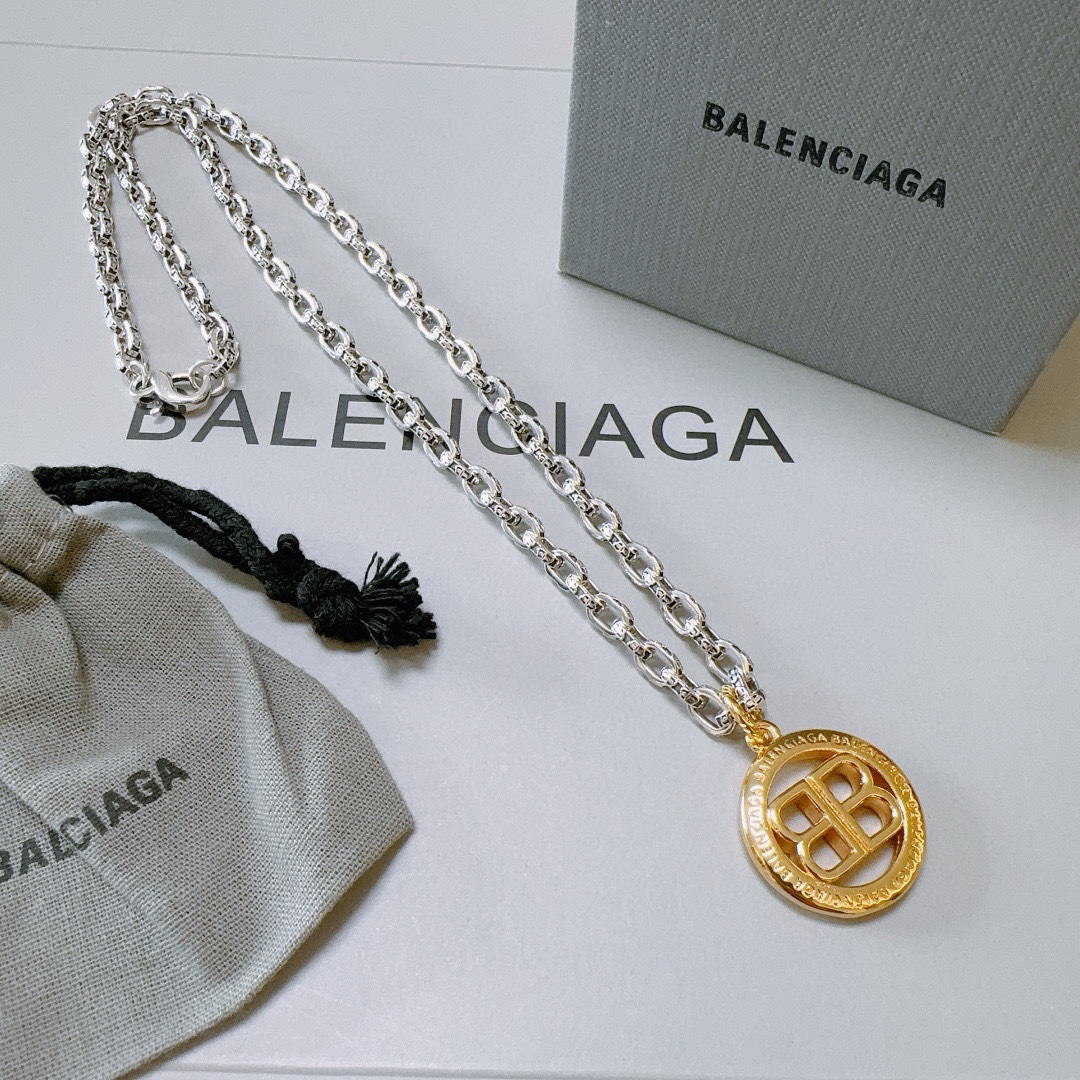 Balenciaga Gold BB Ring Necklace