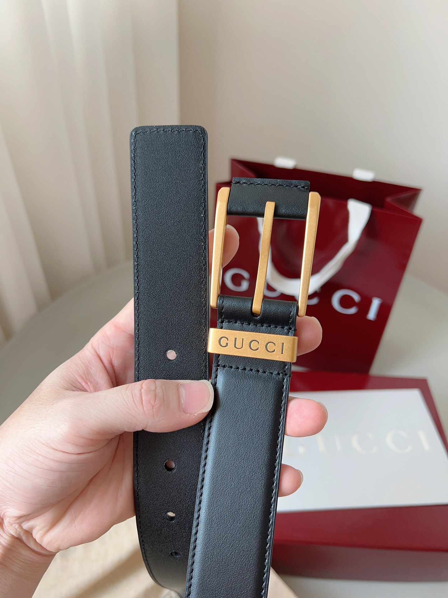 Gucci pin buckle leather belt 3.5cm wide