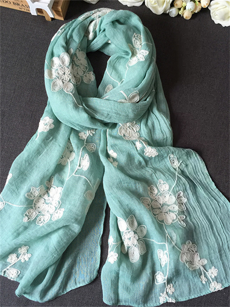 Vintage Floral Embroidered Woven Shawl
