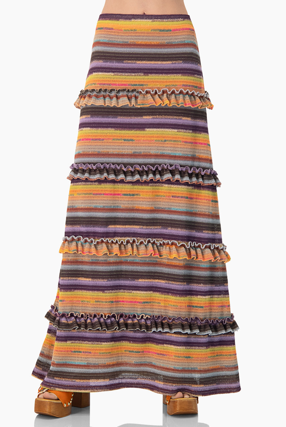 Falda midi tejida multicolor