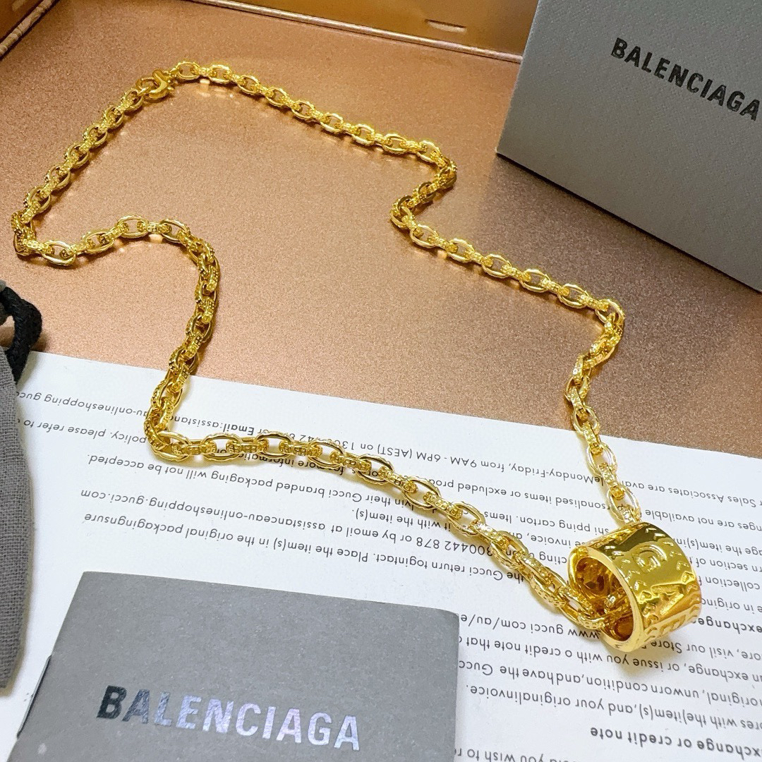 Balenciaga Gold Hollow Ring Chain Necklace