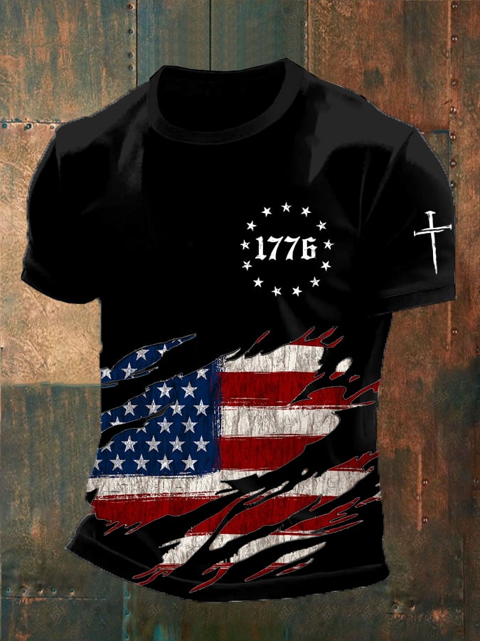 Men's Independence Day Cross Printed Casual T-Shirt