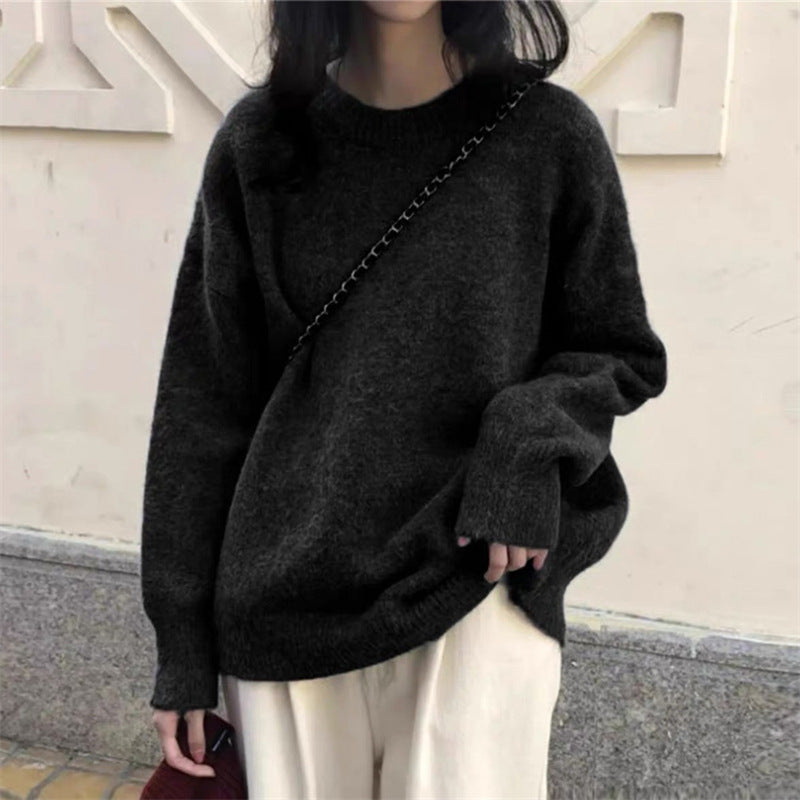 Women's Korean-Style Solid Color Round Neck Sweater