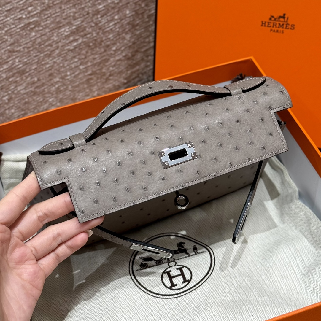 Hermès Kelly Pochette 18Gris tourterlle handbag (handmade to order)
