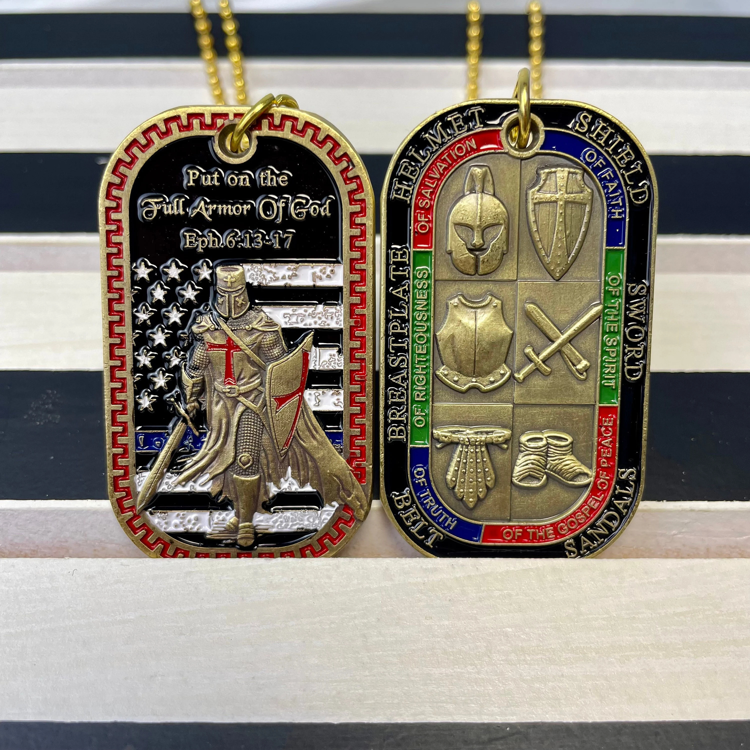 ✝️Armor of God Eph 6:13-17 Amulet Dog Tag – Handcrafted Enamel Detailing, 100% Made in USA, Personalized Christian Gifts for Men & Women